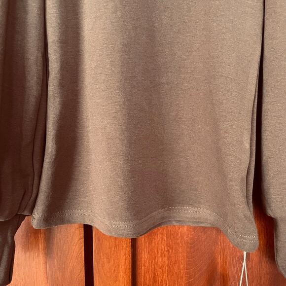 OGL Turtleneck Puff Sleeve Top Thermal Eco Mousse Mocha Brown Size Small NEW - Picture 3 of 8